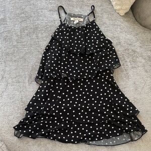 Black Polka Dot White House Black Market M Layered Ruffle Top
